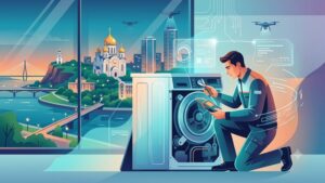 Современная стиральная машина с элементами цифровых технологий для ремонта техники в Хабаровске от ДВ Сервис